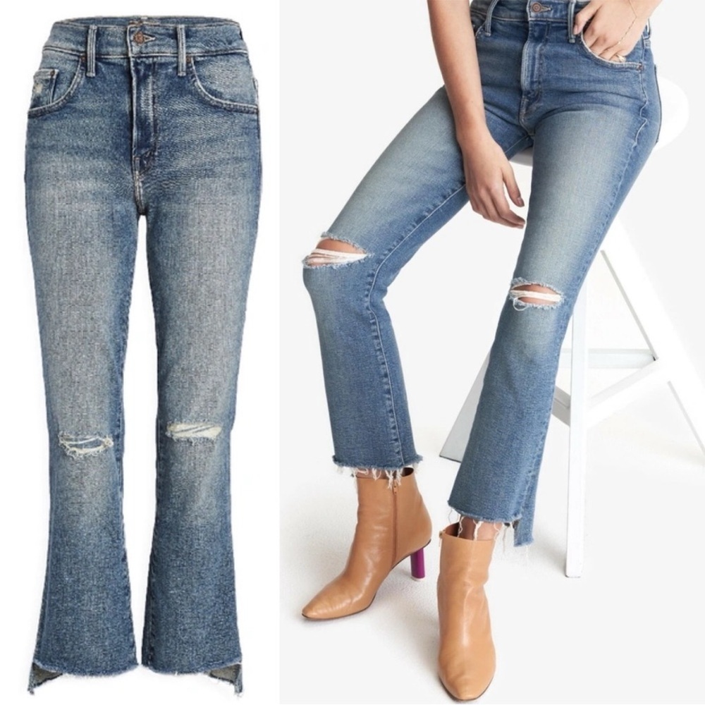 MOTHER The Insider Crop Step Fray Jeans in Reckless on Shiny White Vespa Size 26 - Picture 4 of 11